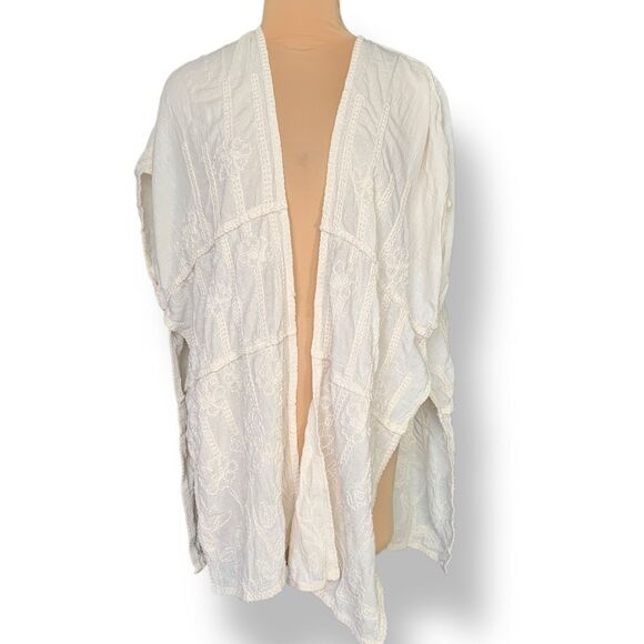 Chico’s White Embroidered Boho Floral Kimono Open Front Drape Cardigan One Size - Picture 1 of 11